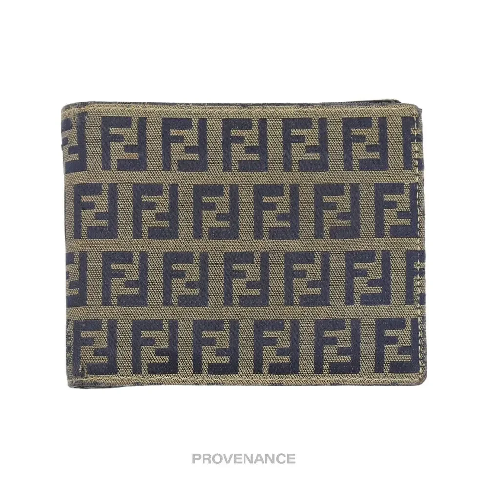 🔴 Fendi Bifold Wallet - Micro FF Zucca Canvas Navy